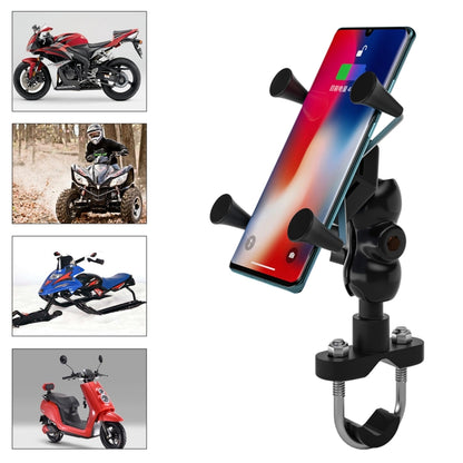 Motorcycle phone holder bracket with four-claw X arms and adjustable clamp mount