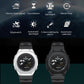 Two outdoor sports watches, silver and black, with digital faces and rubber straps