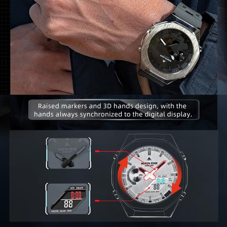 Silver-accent outdoor sports watch on wrist with black bezel and rubber strap
