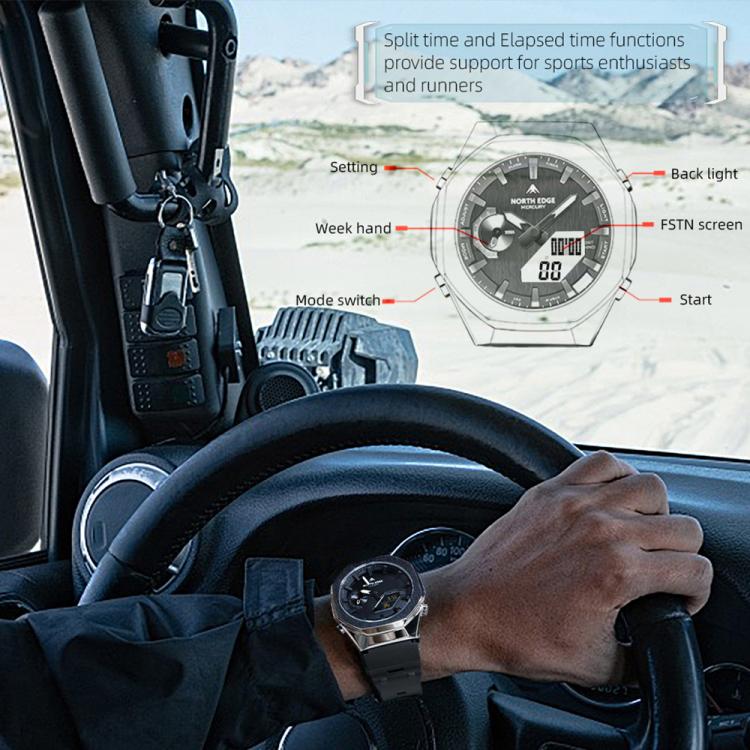 Outdoor sports watch on driver’s wrist with black bezel and digital screen