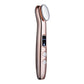 Rose gold hot compress eye massager with oval heating head and control panel.