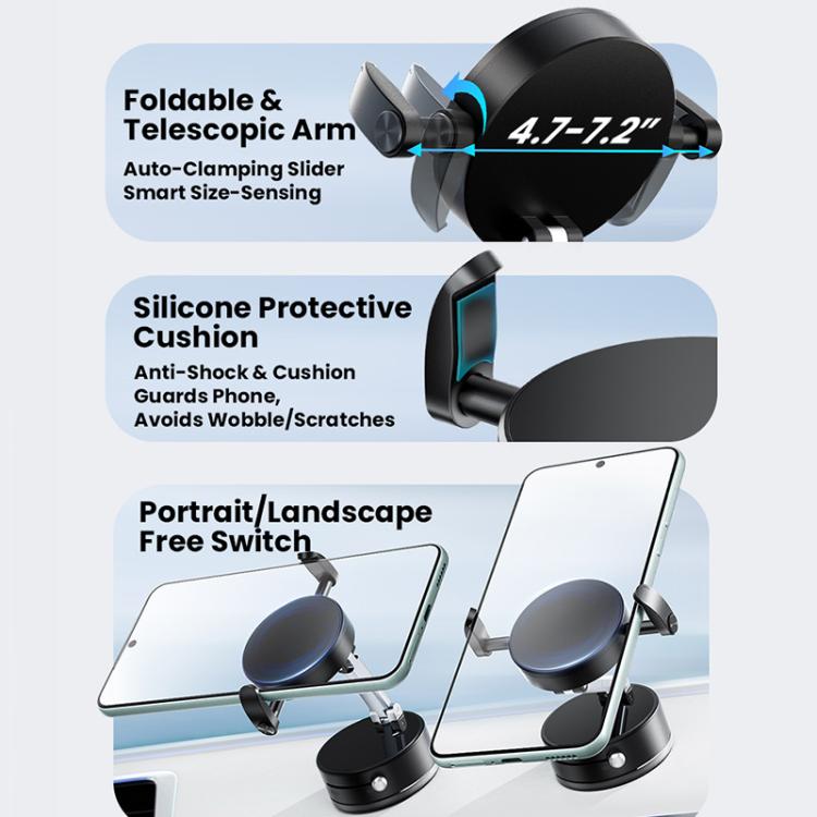 Foldable telescopic car phone holder with protective silicone cushion