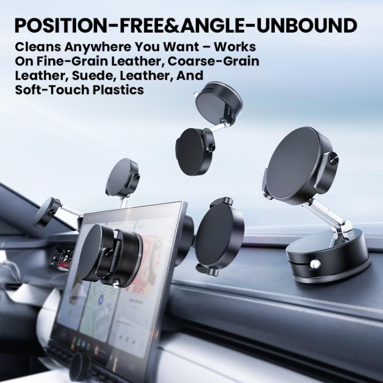 Car phone holder with foldable clamp arms and circular magnetic head for dashboard