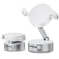 White circular car phone magnetic mount with foldable clamp base and rotation arm