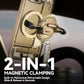Car phone magnetic mount close-up with circular magnetic core and clamp arm