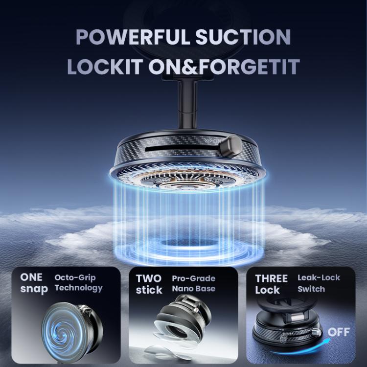 Vacuum-suction magnetic phone holder base with spinning ring mount for phone