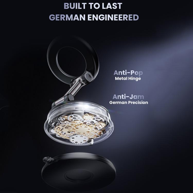 Foldable magnetic phone holder with metal hinge and clear anti-jam protective housing
