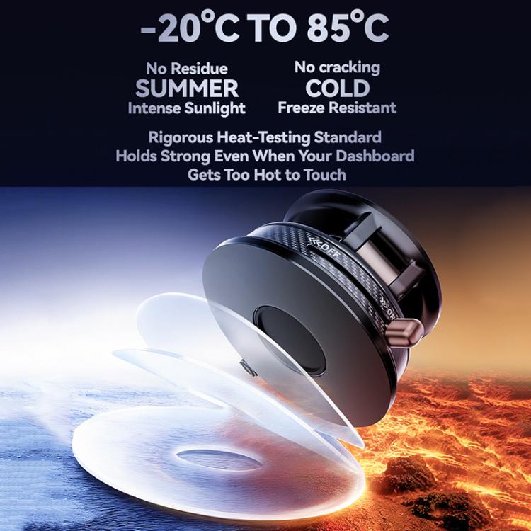 Black foldable magnetic car phone holder with round suction base and clamp arms