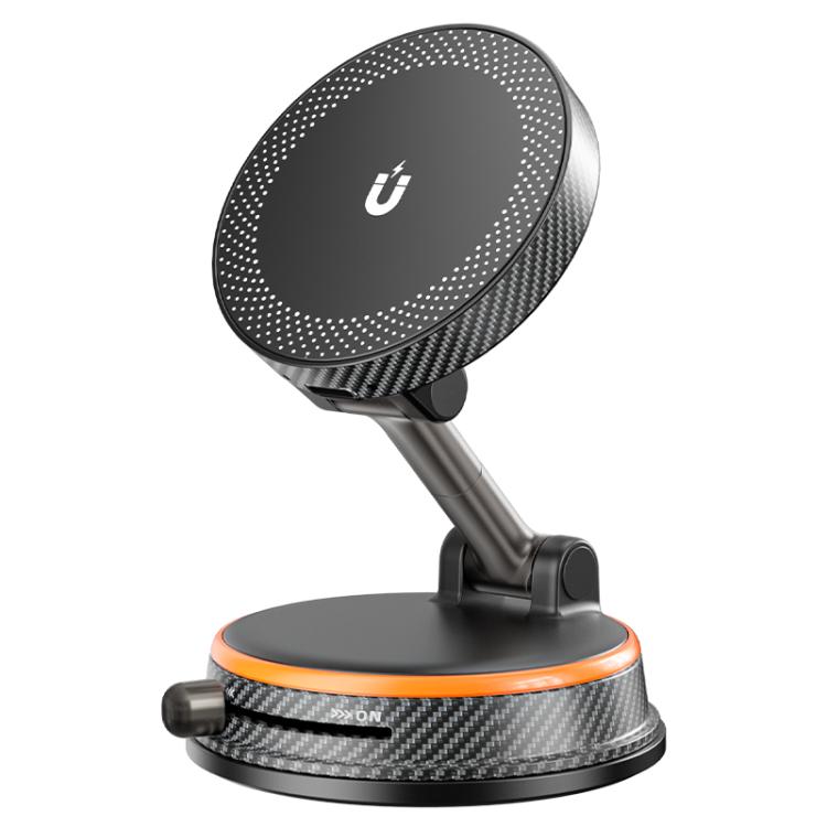 Orange-accent foldable car wireless charger phone holder with round magnetic charging pad