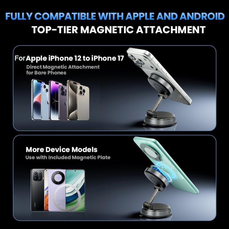 Magnetic car phone holder with wireless charger pad and metal mounting arm