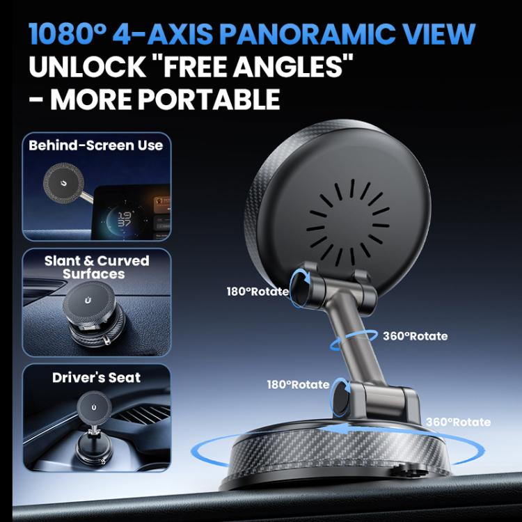 Rotating car wireless charger phone holder with round charging pad and adjustable arm