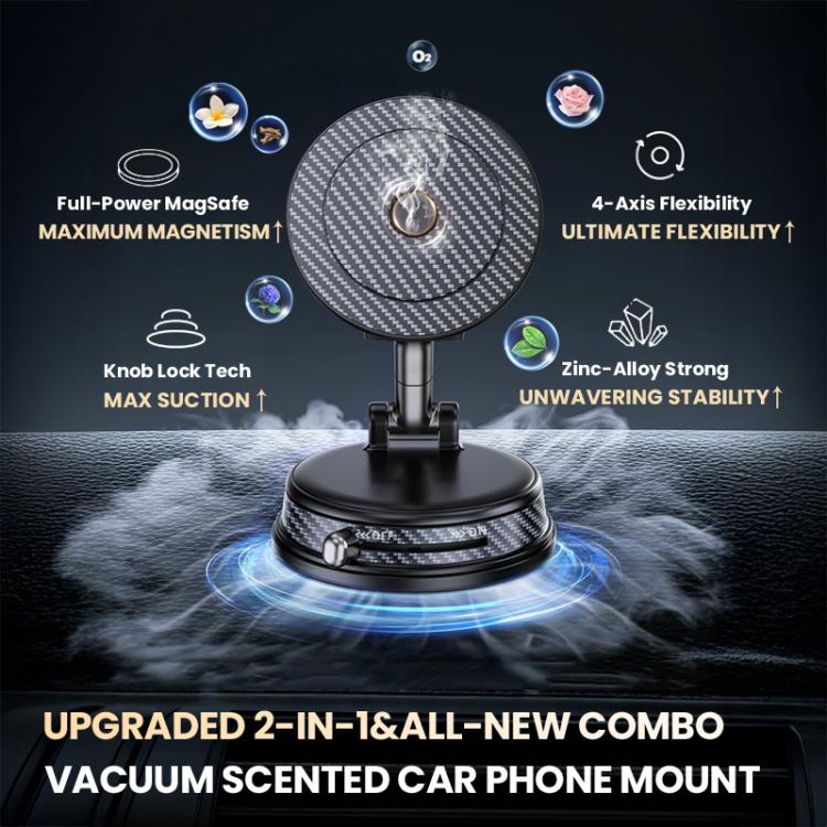 A15 Foldable Vacuum Magnetic Aromatherapy Car  Phone Holder, A15 (Black), A15 (Orange)