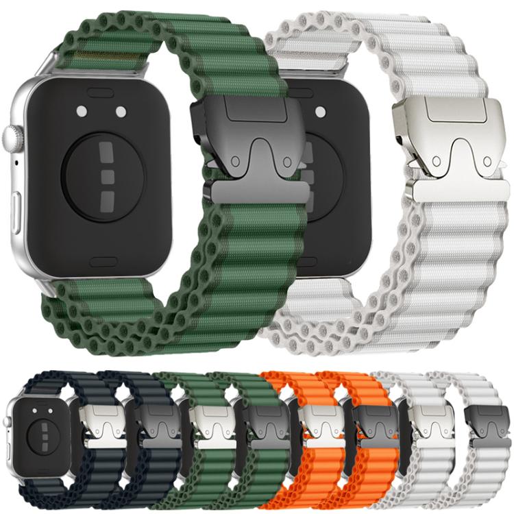 Nylon watch bands in several colors with black or silver parachute buckles