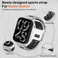 White and black silicone watch band with breathable, soft-fit detail callouts