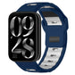 Navy silicone watch band with white inner lining, shown on a smartwatch