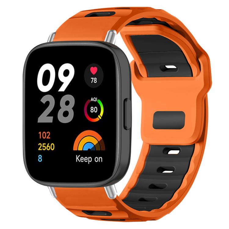 Dual-color silicone watch band with a bright orange strap and black inner section