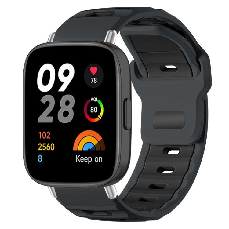 Dual-color silicone watch band in dark gray and black