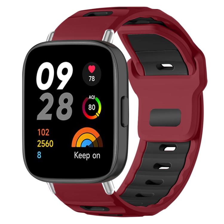 Dual-color silicone watch band in wine red and black