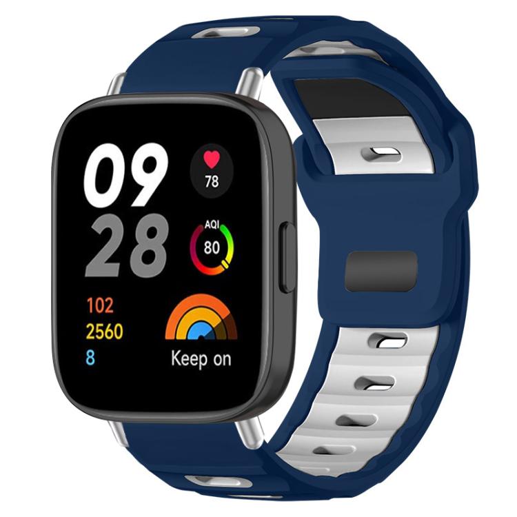 Dual-color silicone watch band in navy blue and white