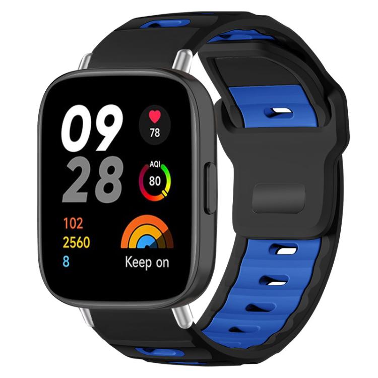 Dual-color silicone watch band in black and royal blue
