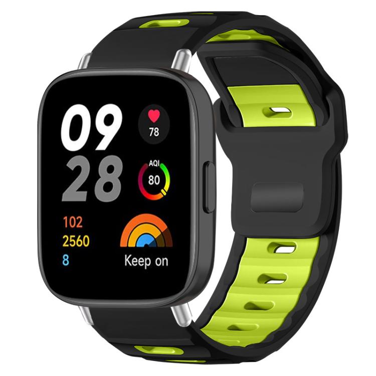 Dual-color silicone watch band in black and fluorescent green