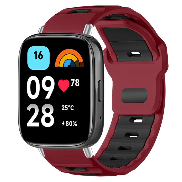 Burgundy and black silicone watch band with flat head and adjustable perforated strap