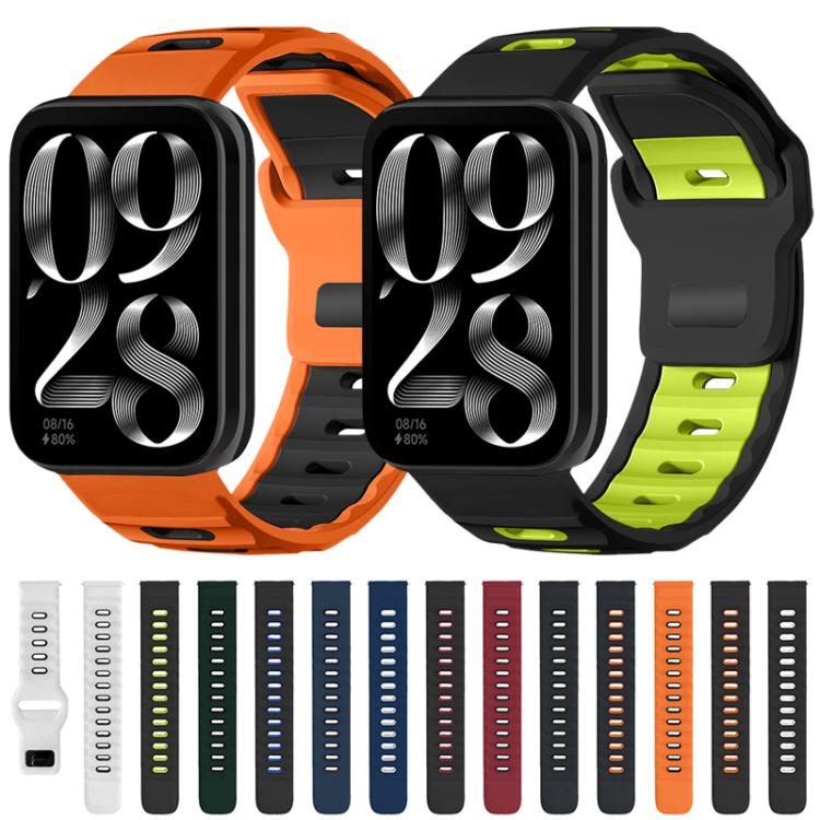 Two smartwatches with orange and fluorescent green dual-color silicone bands