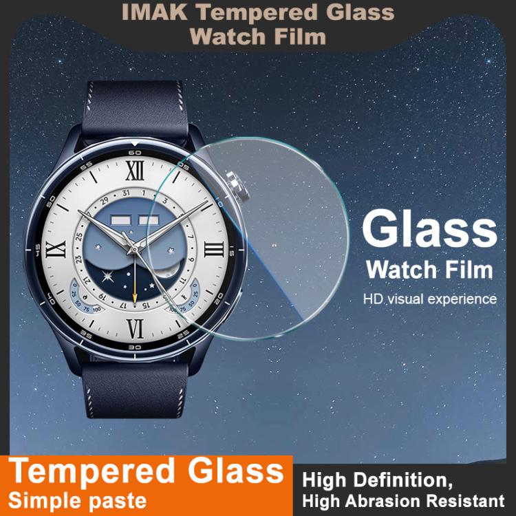IMAK tempered glass screen protector beside a watch, illustrating clear display protection