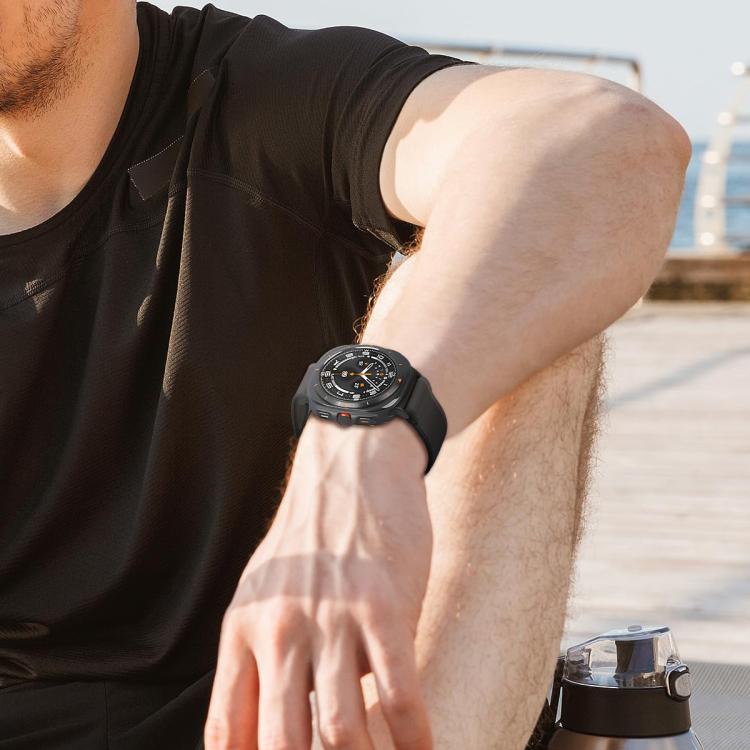 Black nylon watch band worn on the wrist