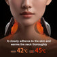 Heat therapy neck massager with orange-lit circular heat pads on both sides