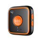 Black GPS SOS pendant tracker with orange LED SOS button, side view