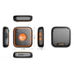 GPS pendant tracker size diagram showing front, back, and side views