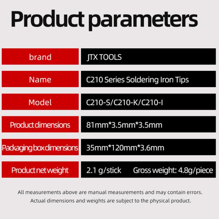 JTX C210 High Power Soldering Iron Tip, C210-I, C210-K, C210-S