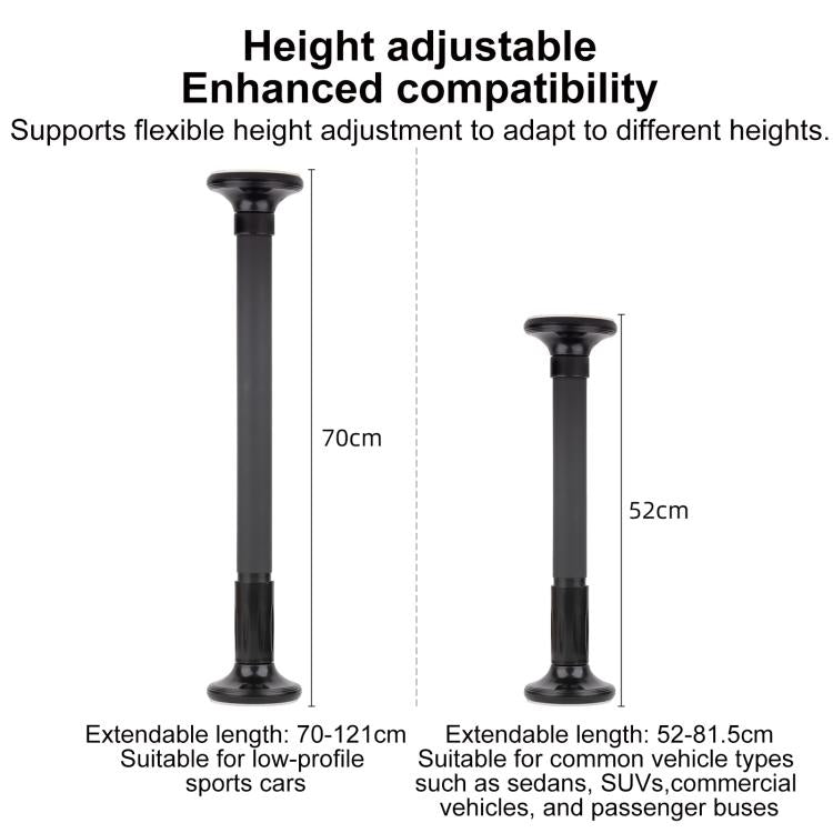 Height-adjustable extendable in-car camera mount pole, black telescoping stand