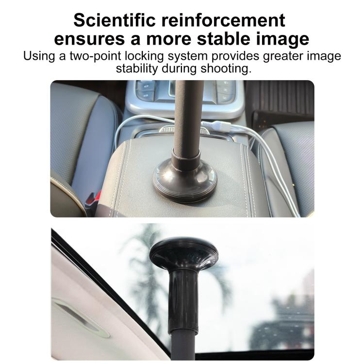 In-car camera mount support pole with base and reinforced locking connection
