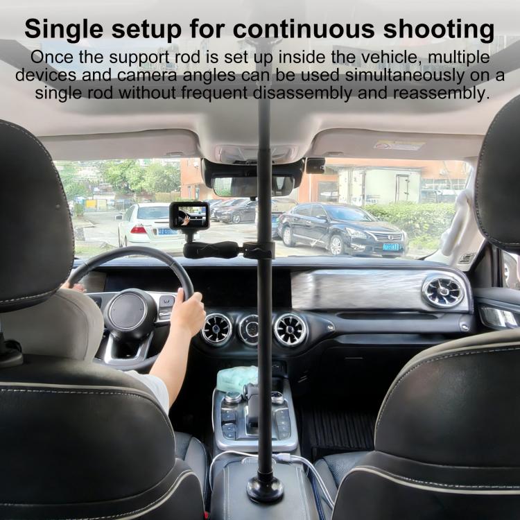 In-car camera mount support pole holding a phone for continuous shooting