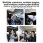 In-car camera mount support pole with phone and camera setups in vehicle