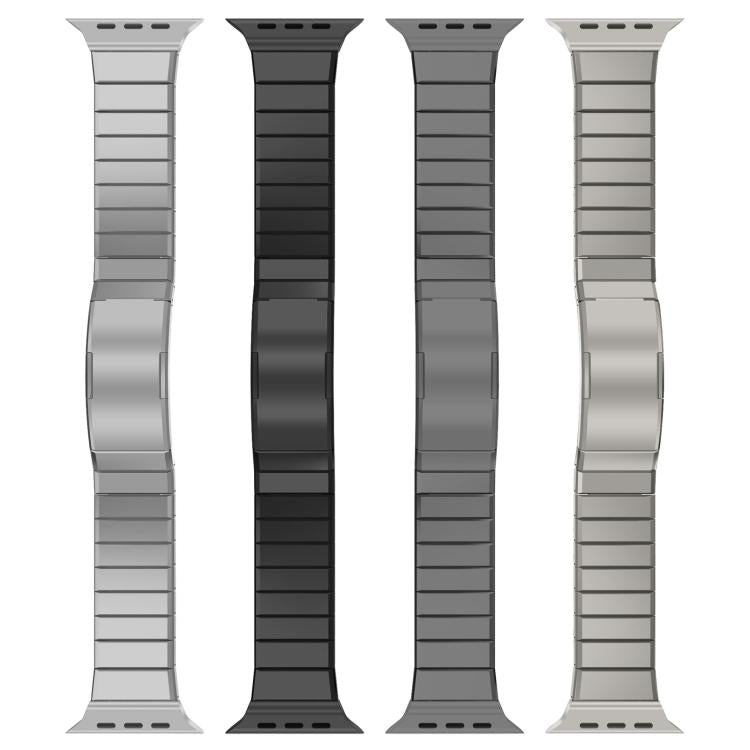 Titanium alloy watch bands in silver, black, gray, and light gray.