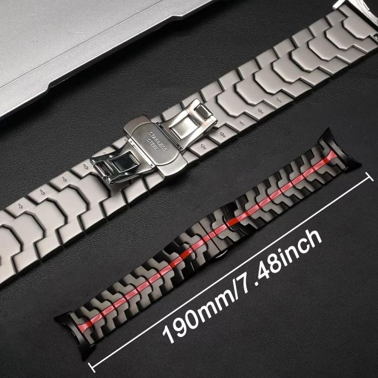 Stainless steel watch band showing butterfly clasp and 190 mm length