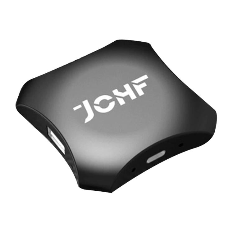JCHF gaming adapter base with logo and side port openings, dark gray