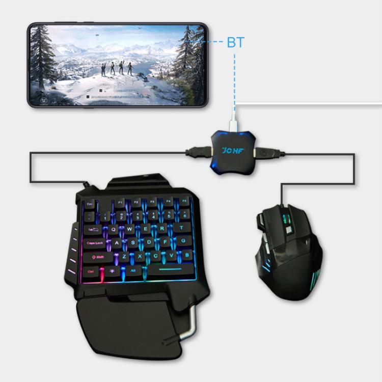 JCHF gaming adapter kit with tablet mount, RGB keyboard, and gaming mouse