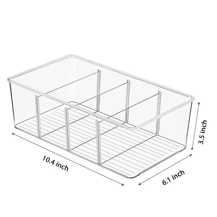 Four-Compartment Desktop Organizer Storage Box Removable Dividers Clear Storage Box