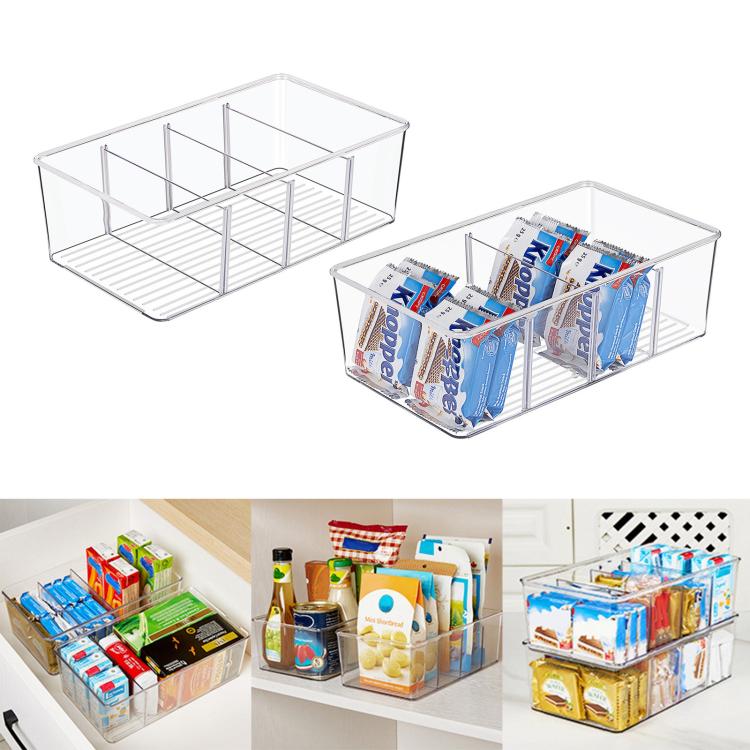 Four-Compartment Desktop Organizer Storage Box Removable Dividers Clear Storage Box