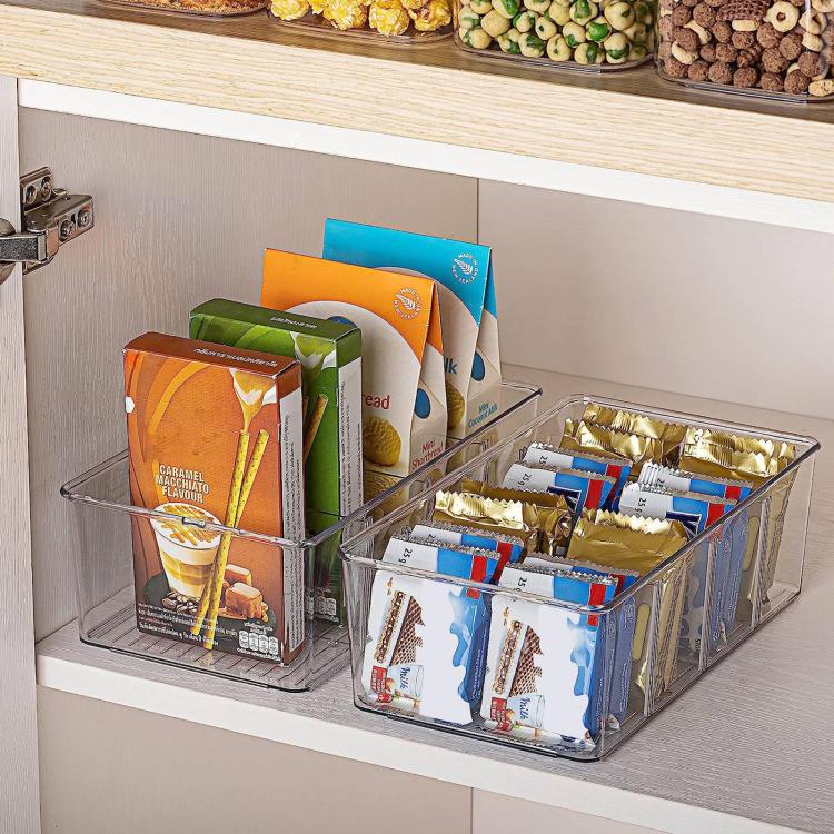 Four-Compartment Desktop Organizer Storage Box Removable Dividers Clear Storage Box
