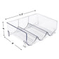 Clear PET bottle storage rack with curved slots and wall-mount pegs
