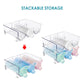 Stackable clear PET beverage rack with curved slots, shown as nesting units