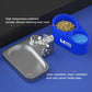 Blue soldering station base with metal tray, blue sponge, and gold wire-ball container