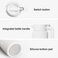 Thermos flask lid underside showing switch button, handle, and silicone base pad