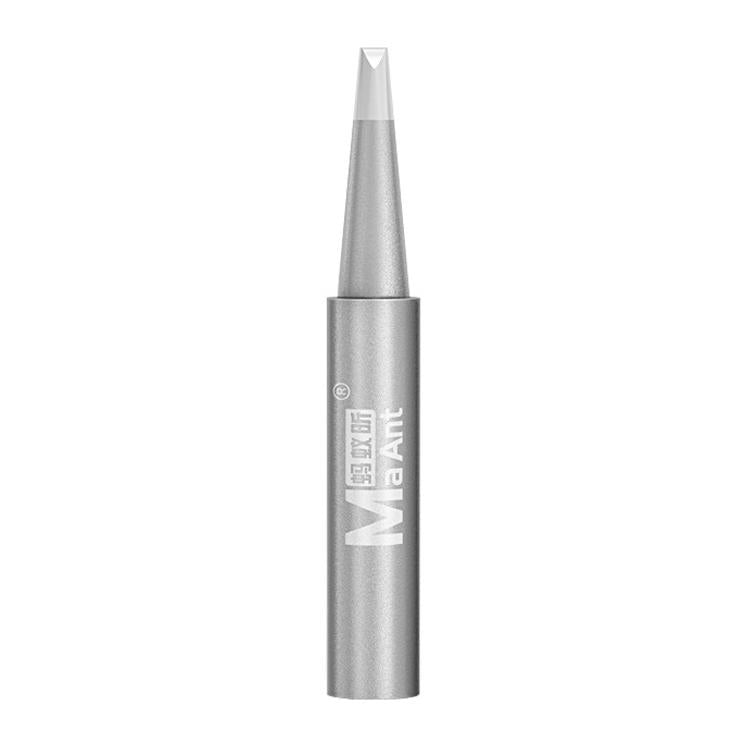 Lead-free soldering iron tip with angled chisel end, silver metal