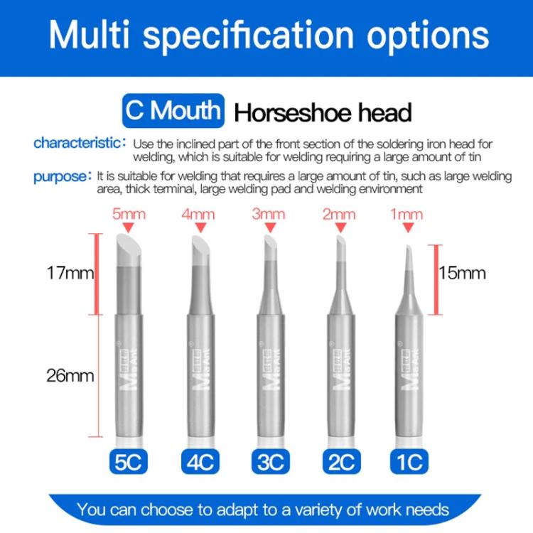 C mouth soldering iron tips set, horseshoe head, sizes 5C to 1C